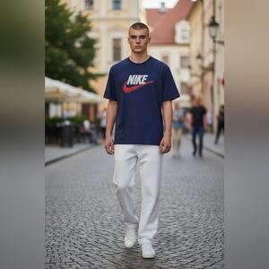 Nike Men's Size Large Big Swoosh Logo Block Print Shirt